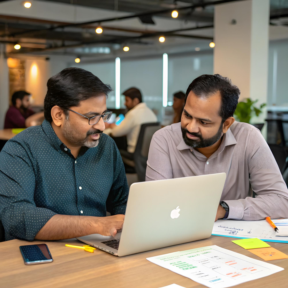A team of marketing experts collaborating in a modern office